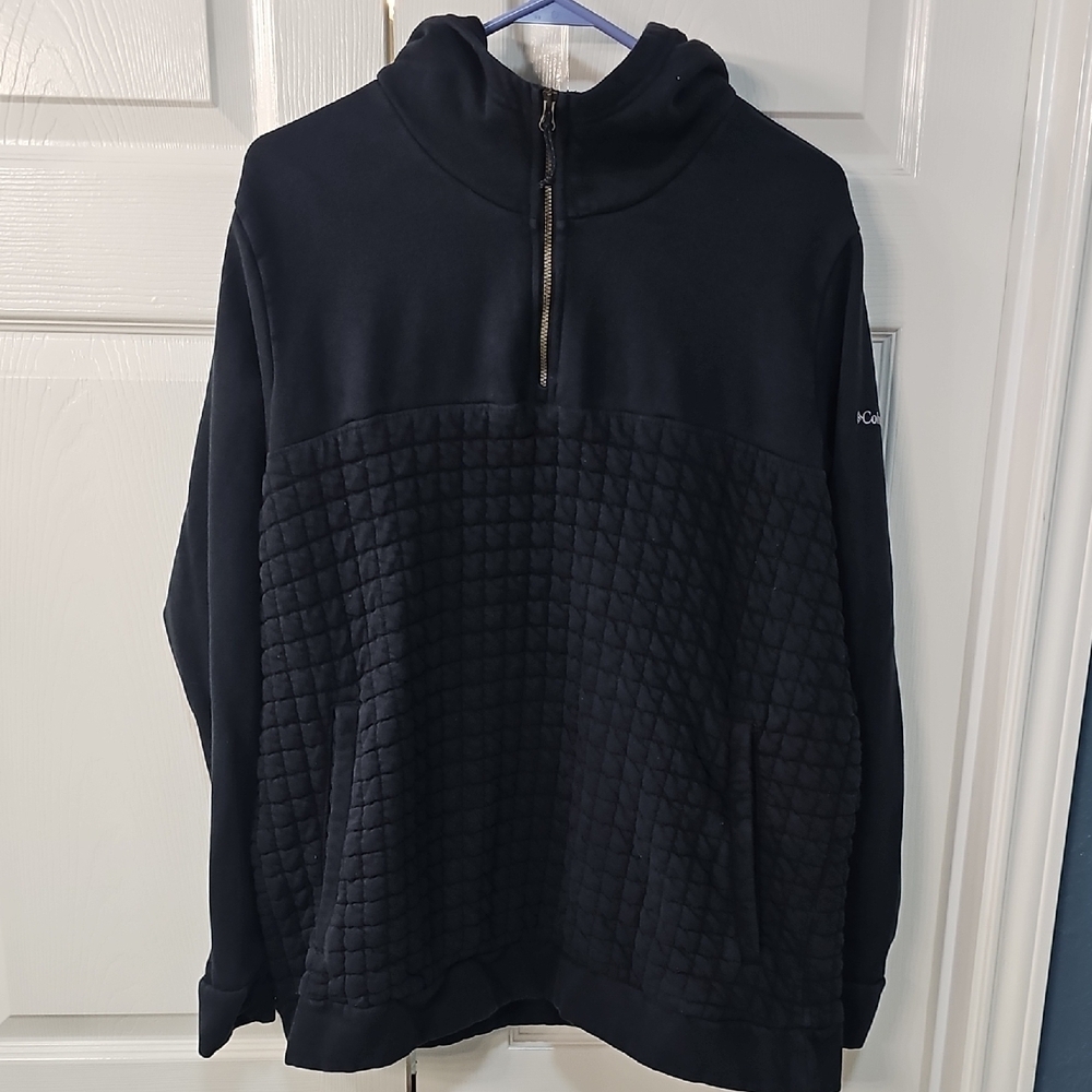 Columbia Men's Black Quilted Quarter Zip Hoodie  2XL Preowned Excellent Shape
